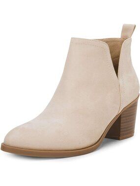 Women's Nude  Cut Out Ankle Boots Chunky Stacked Heel Western Booties